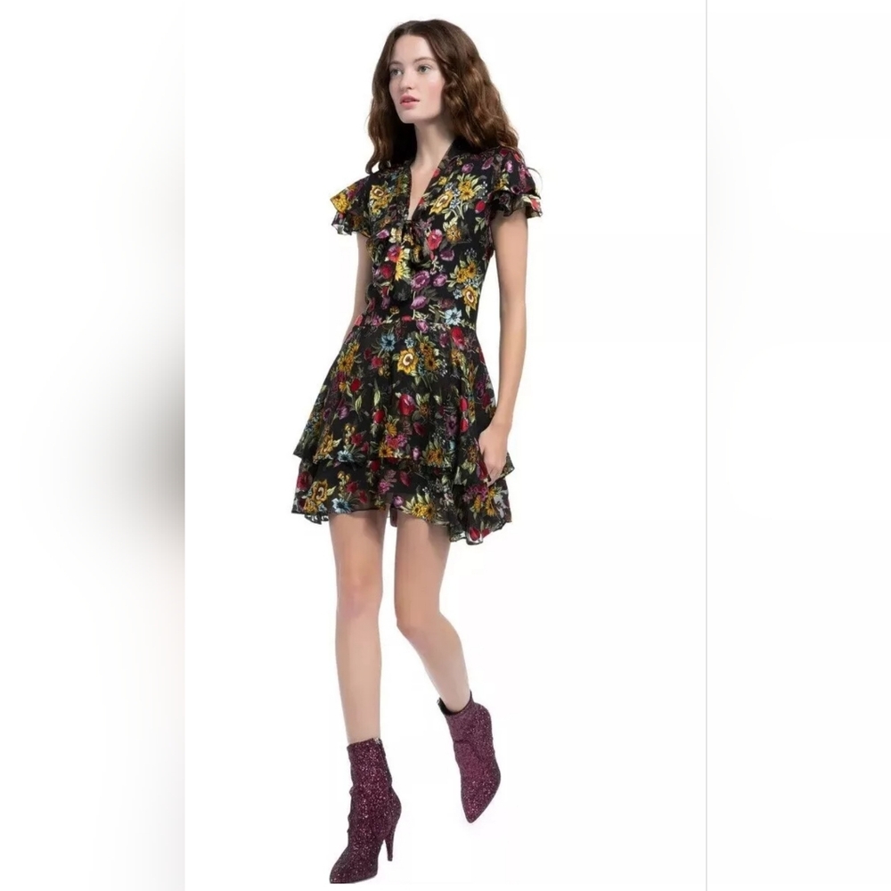 Alice + Olivia Moore Ruffle Tiered Floral Dress Size 6 - Picture 2 of 15